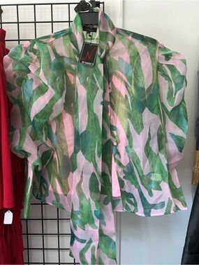 N by Nancy Pink & Green Sheer Button-Down Blouse